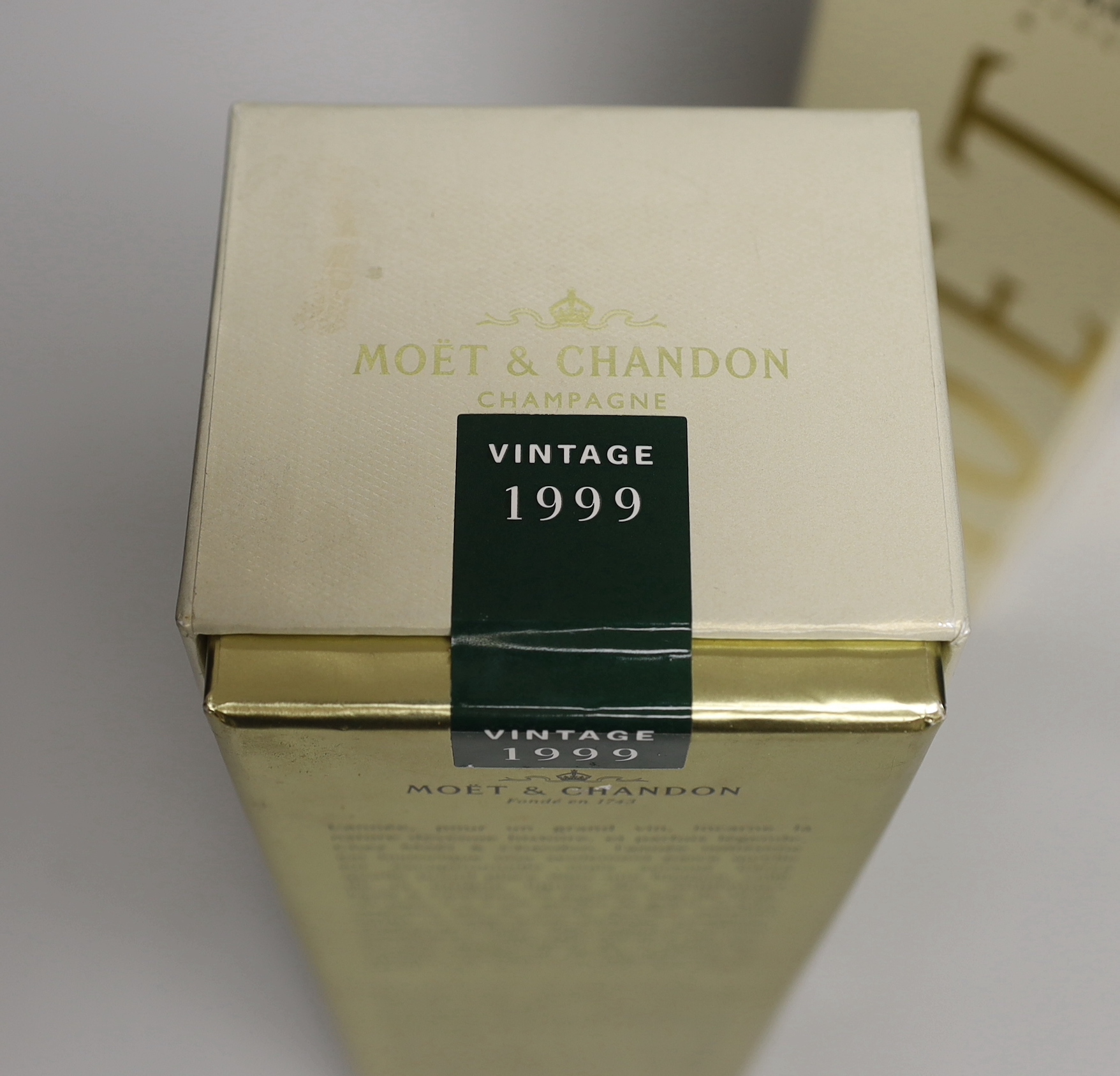 Two bottles of Moet & Chandon, boxed